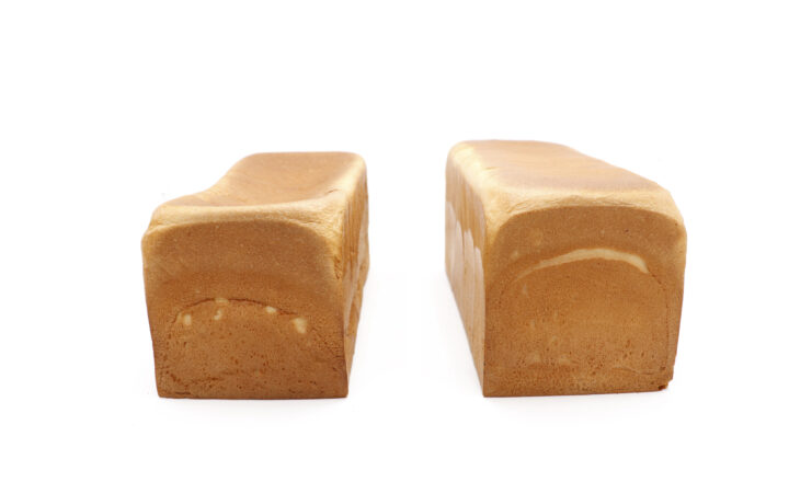 Tin bread comparison left without vacuum cooling, right with vacuum cooling